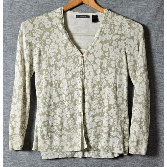Liz Claiborne Womens Sweater Set Floral Cream & Beige Two-Piece Set Size Medium - Picture 1 of 11